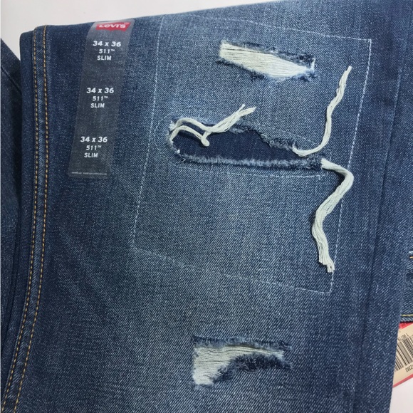 Levi's 511 Slim Medium Blue Distressed Denim Jeans Size 34/36 - Picture 10 of 10